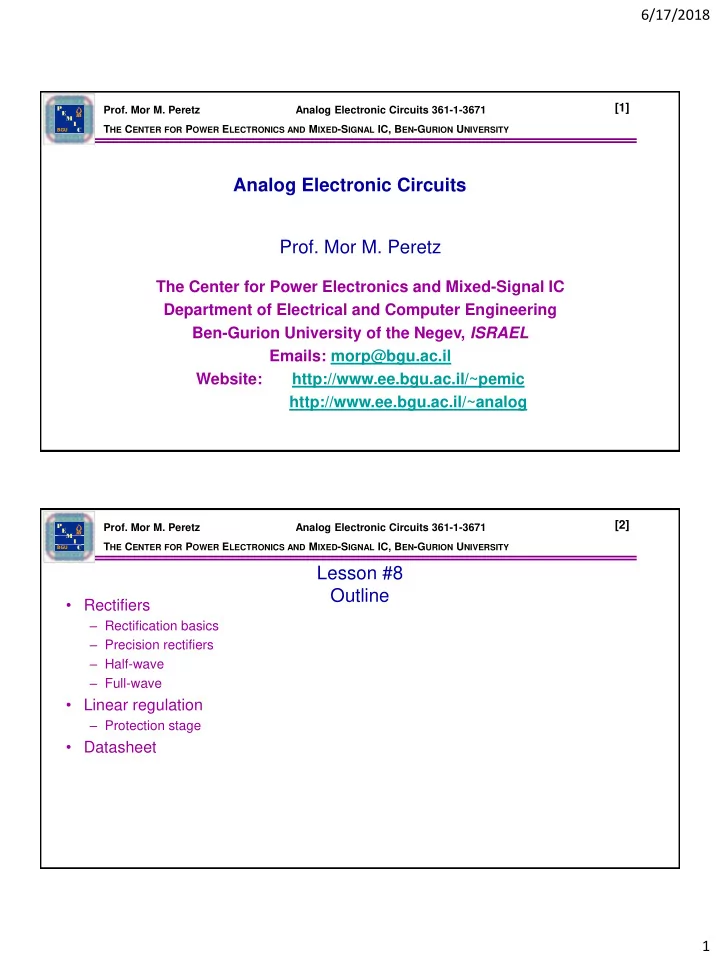 analog electronic circuits prof mor m peretz