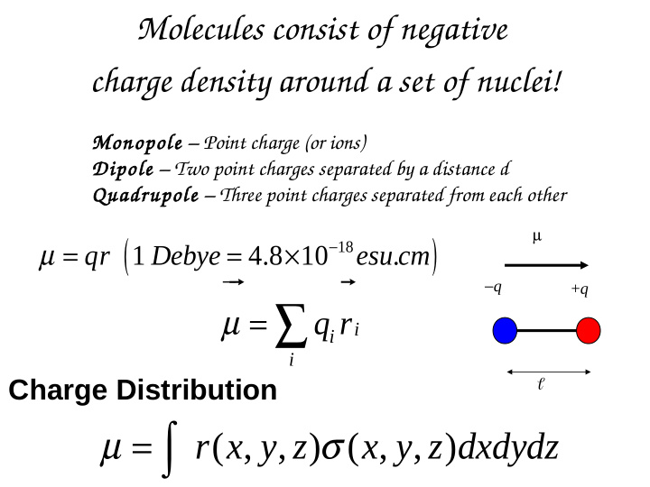 r x y z x y z dxdydz dipole moment vector for polymatomic
