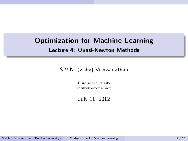 optimization for machine learning