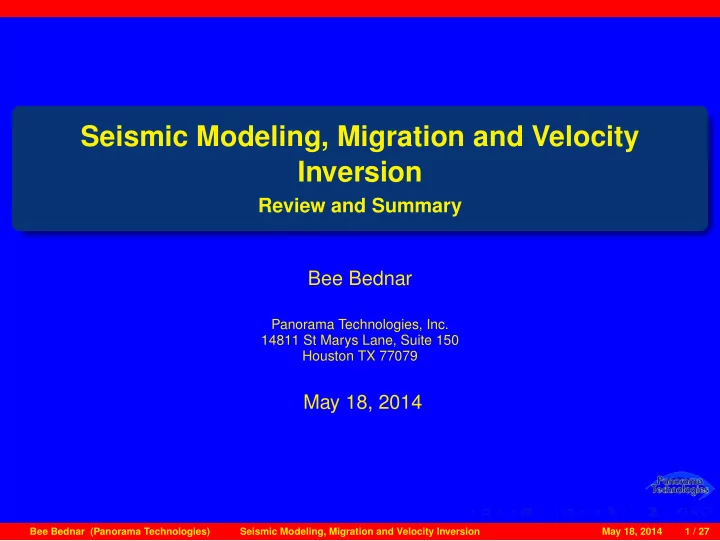 seismic modeling migration and velocity inversion