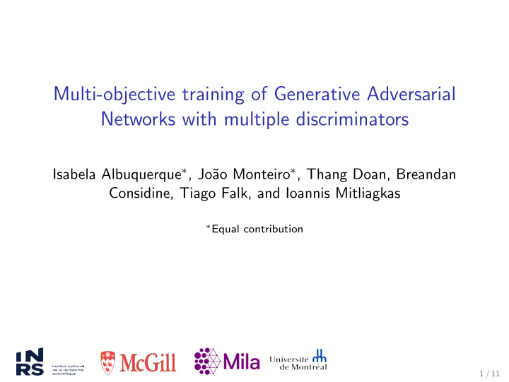 multi objective training of generative adversarial