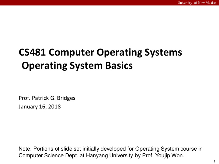cs481 computer operating systems operating system basics
