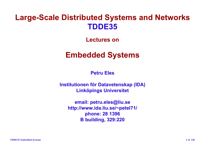 large scale distributed systems and networks tdde35