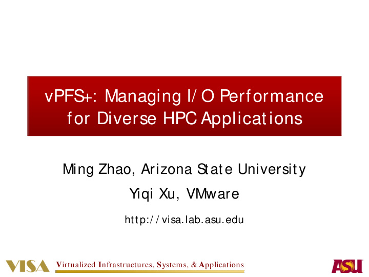 vpfs managing i o performance for diverse hpc applications