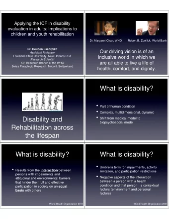 What is disability?  Part of human condition    Complex, multidimensional, dynamic