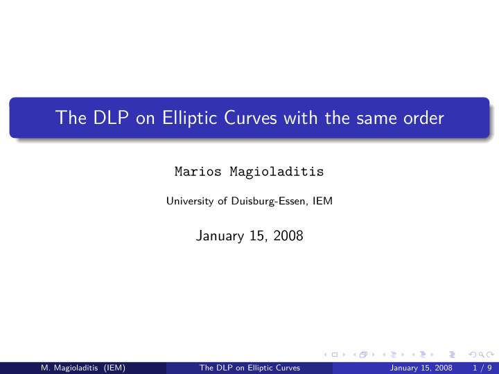 the dlp on elliptic curves with the same order
