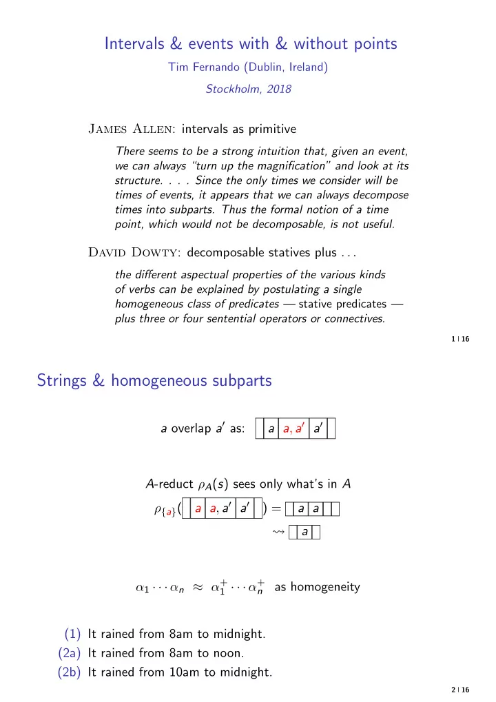 intervals events with without points