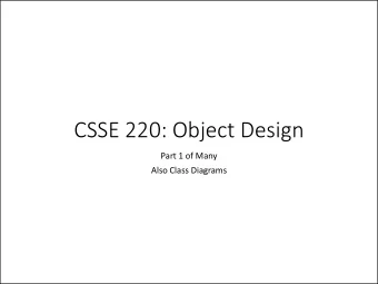 CSSE 220: Object Design  Part 1 of Many  Also Class Diagrams  Designing Classes  Programs