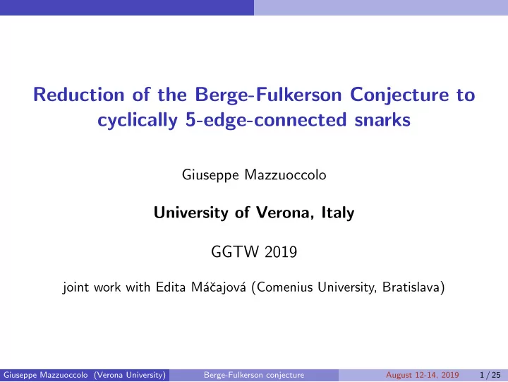reduction of the berge fulkerson conjecture to cyclically