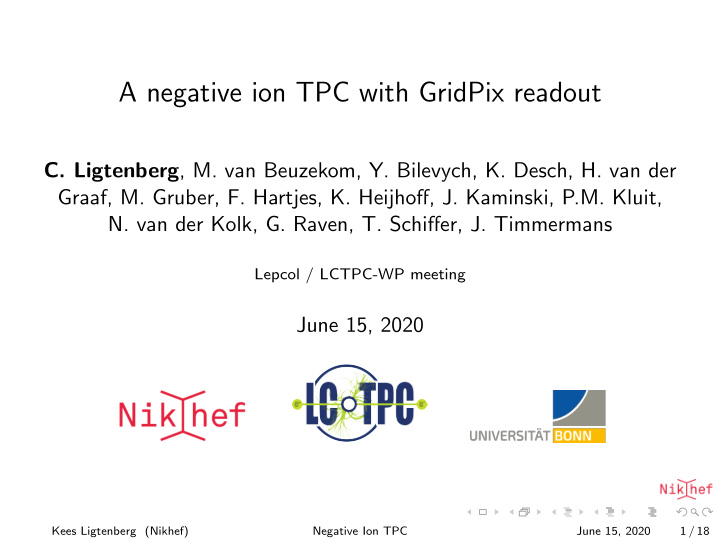 a negative ion tpc with gridpix readout