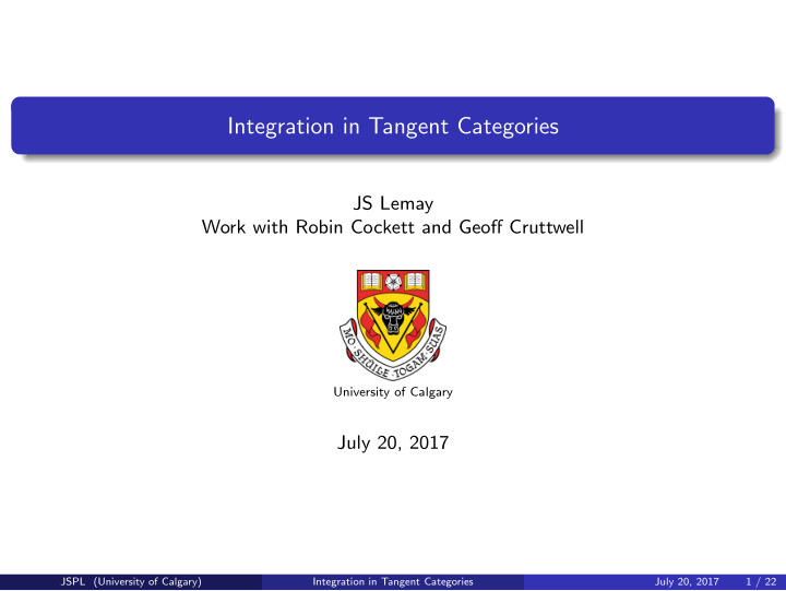 integration in tangent categories
