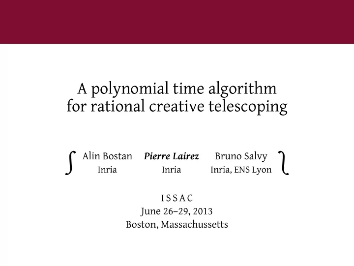 alin bostan pierre lairez bruno salvy inria inria inria