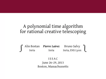 Alin Bostan  Pierre Lairez  Bruno Salvy  Inria  Inria  Inria, ENS Lyon  ISSA C  June