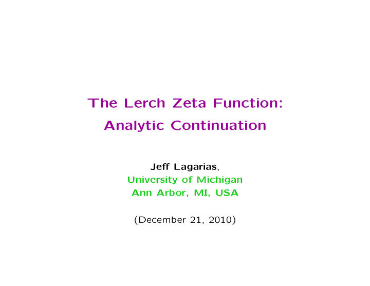 the lerch zeta function analytic continuation