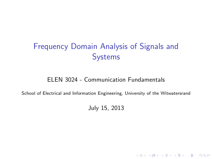 frequency domain analysis of signals and systems