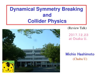 Dynamical Symmetry Breaking  and  Collider Physics  (Review Talk) 201  .1  .   at Osaka