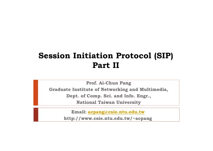 session initiation protocol sip sess o o o oco s part ii