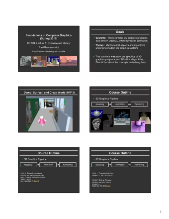 1  Course Outline  Course Outline  Course Outline  Course Outline  3D Graphics Pipeline  3D