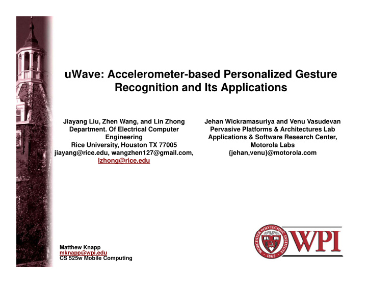 uwave accelerometer based personalized gesture