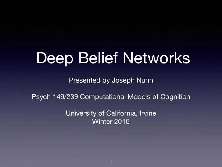deep belief networks