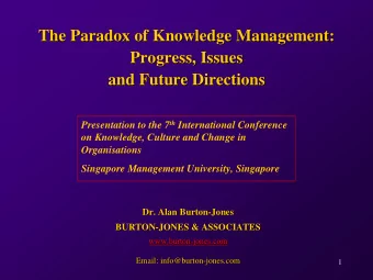 The Paradox of Knowledge Management:  The Paradox of Knowledge Management:  Progress, Issues