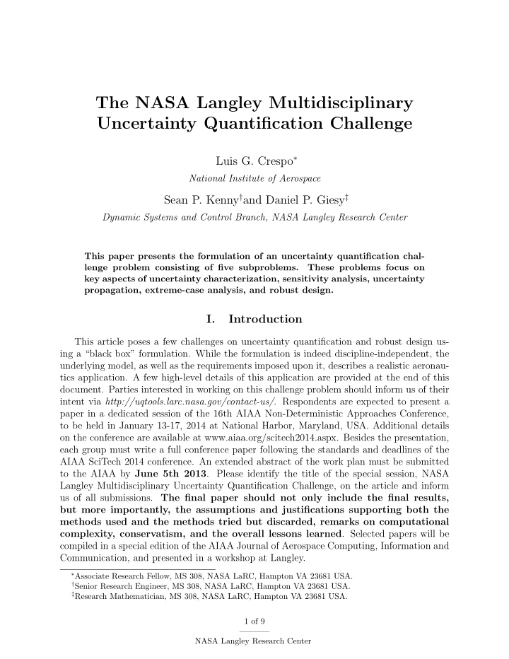 the nasa langley multidisciplinary uncertainty