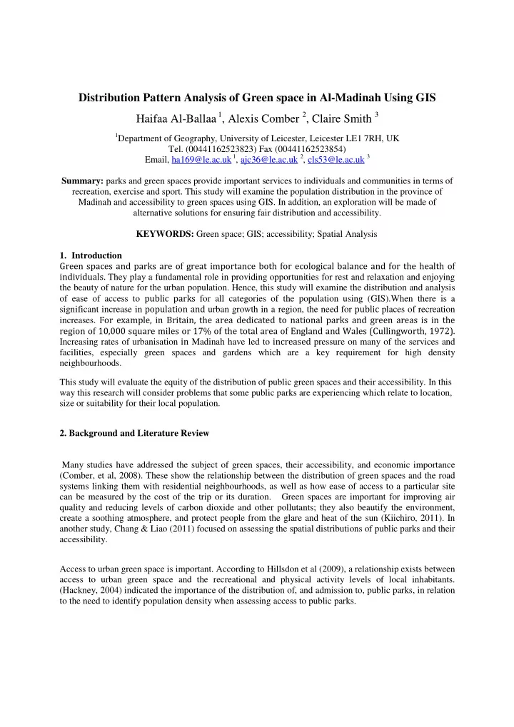 distribution pattern analysis of green space in al