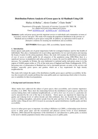 Distribution Pattern Analysis of Green space in Al-Madinah Using GIS Haifaa Al-Ballaa 1 , Alexis