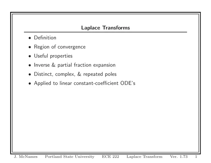 laplace transforms definition region of convergence