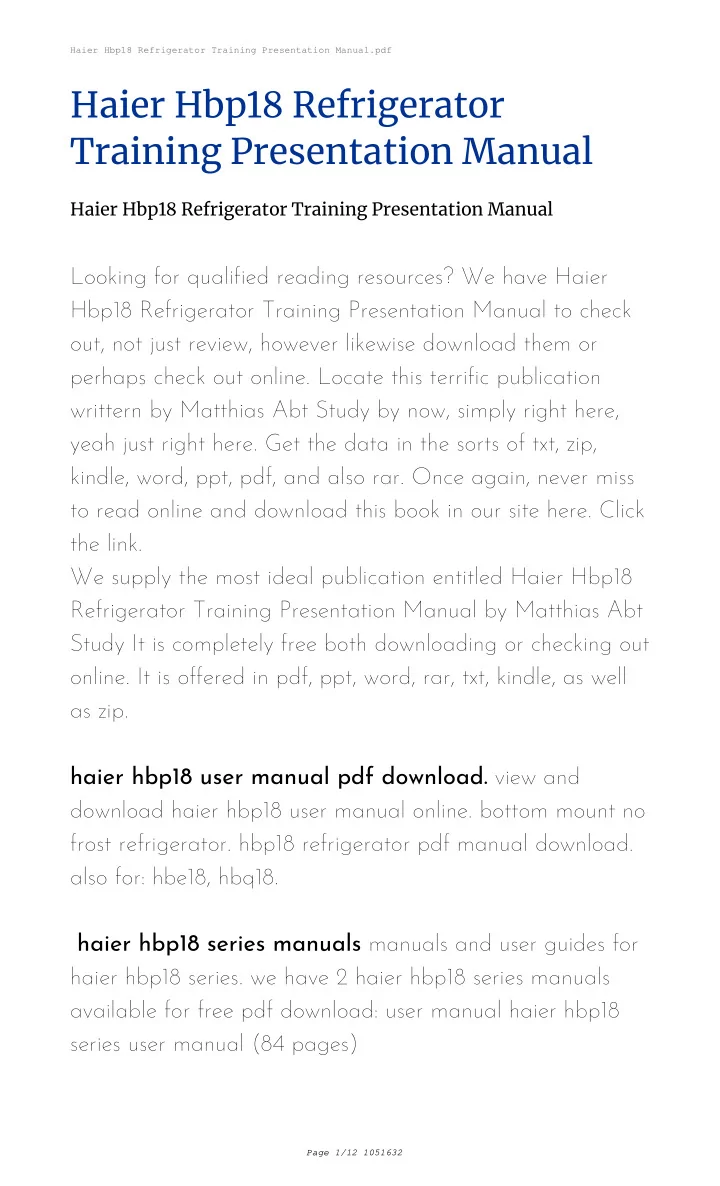 haier hbp18 refrigerator training presentation manual