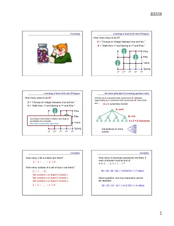 3/31/14  Counting  counting is hard with only 10 fingers How many ways to do X ? X = Choose an