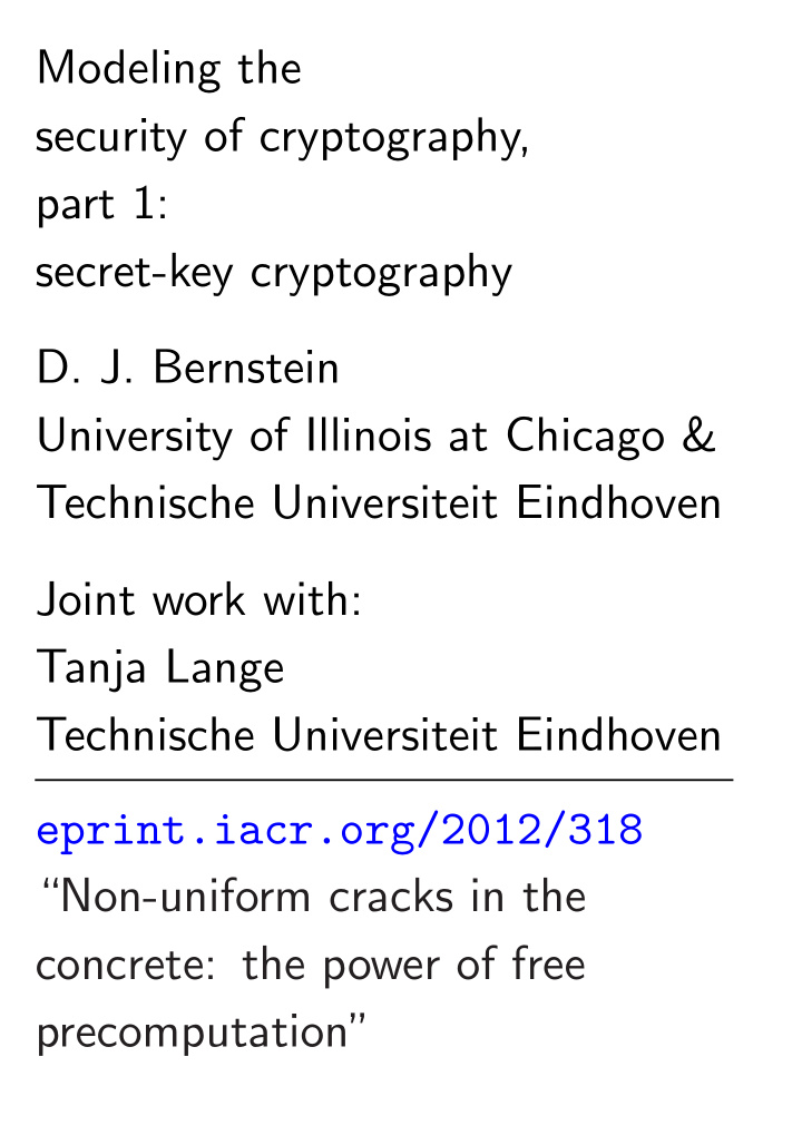 modeling the security of cryptography part 1 secret key