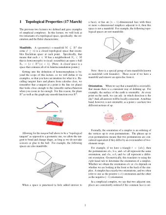 1  Topological Properties (17 March) a face), or has an ( n  1) -dimensional face with three or