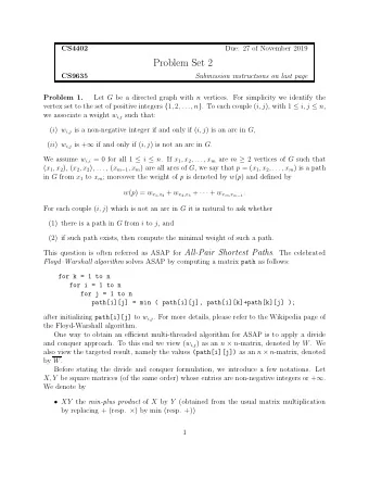 Problem Set 2  CS9635  Submission instructions on last page Let G be a directed graph with n