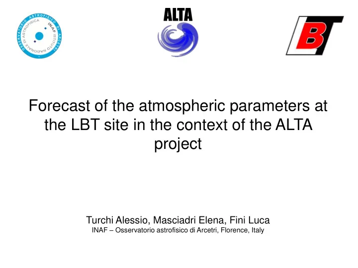 forecast of the atmospheric parameters at