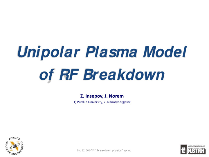 unipolar plasma model of rf breakdown