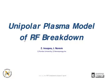 Unipolar Plasma Model  of RF Breakdown  Z. Insepov, J. Norem  1) Purdue University, 2) Nanosynergy