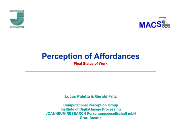perception of affordances perception of affordances