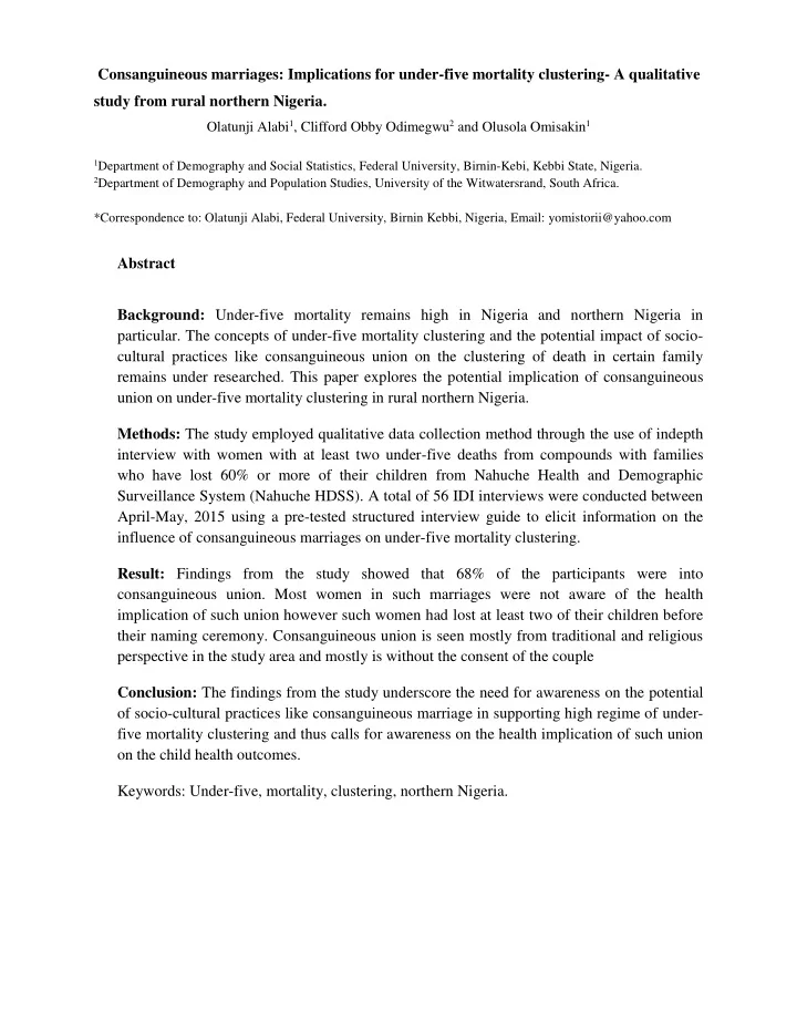 consanguineous marriages implications for under five