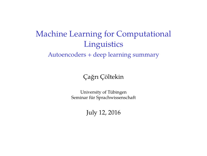 machine learning for computational linguistics