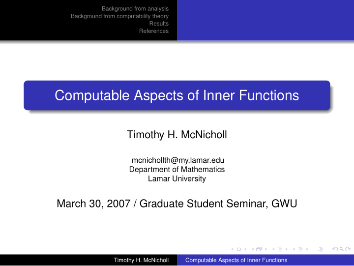 computable aspects of inner functions