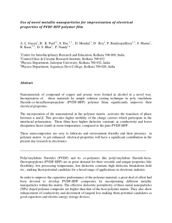 A. L. Gayen 1 ,.B.  K. Paul 1,2 , S. Das 1,3 ,  D. Mondal 3 , D . Roy 1 , P. Bandyopadhyay 1,3 ,