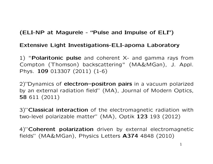 eli np at magurele pulse and impulse of eli extensive