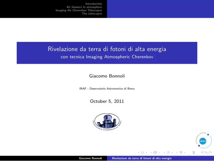 rivelazione da terra di fotoni di alta energia