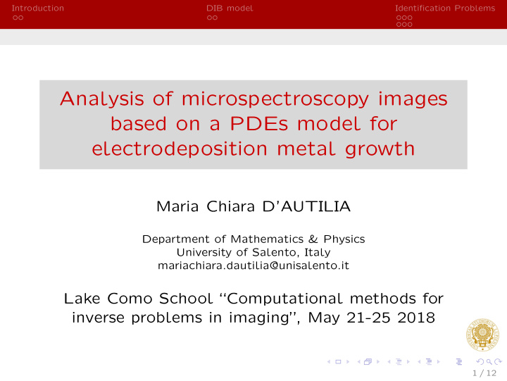 analysis of microspectroscopy images based on a pdes