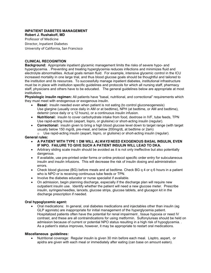 professor of medicine director inpatient diabetes
