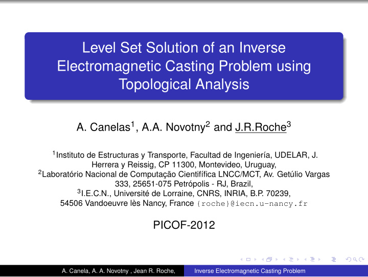 level set solution of an inverse electromagnetic casting