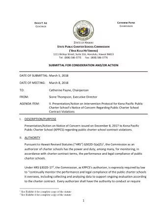 C HAIRPERSON G OVERNOR S TATE OF H AWAII S TATE P UBLIC C HARTER S CHOOL C OMMISSION ( A HA K ULA