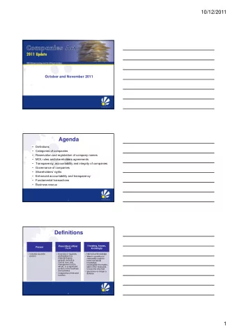 Agenda    Definitions    Categories of companies    Reservation and registration of