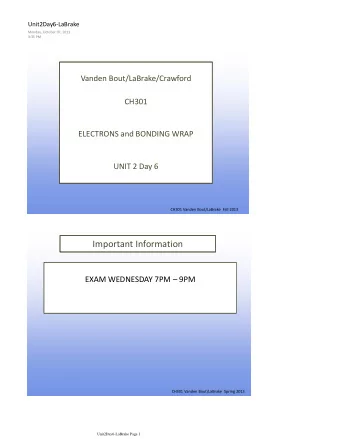 Important Information EXAM WEDNESDAY 7PM  9PM  CH301 Vanden Bout/LaBrake  Spring 2013